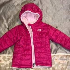 Pink reversible north face jacket girls 18-24M